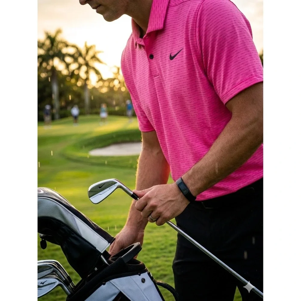 Nike Golf Dri-FIT Polo Shirt Mens XL Pink Micro Stripe Performance Short Sleeve